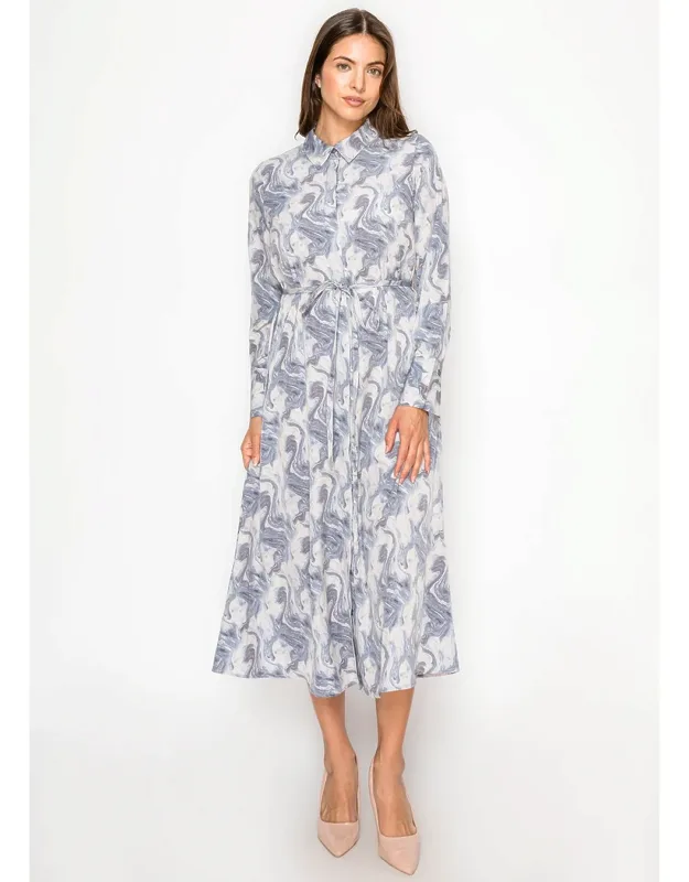 Long-sleeve Marble Print Dress