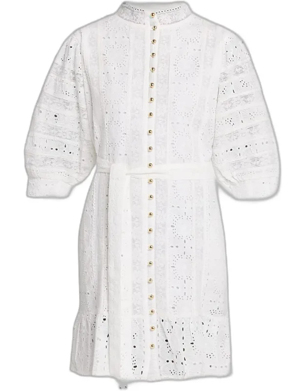 Reagan Eyelet Button-front Mini Dress