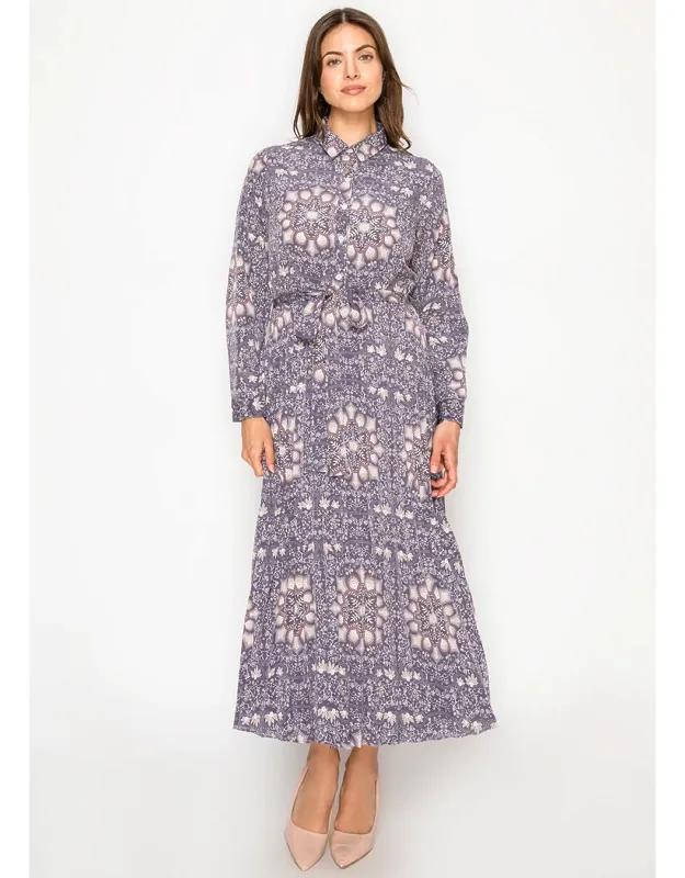 Print Midi Dress With Pleated Skirt