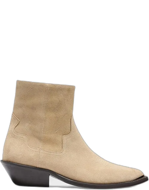 Suede Zip-up Western Ankle Boots