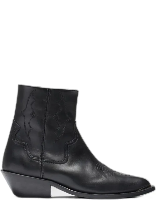 Leather Zip-up Western Ankle Boots