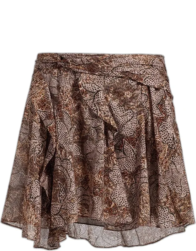 Paisley-print Ruffled Mini Skirt