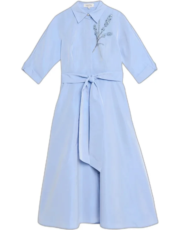 Floral Beaded Taffeta Midi Shirtdress