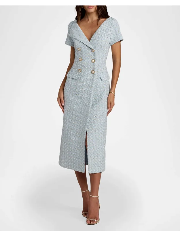 Boucle Double-breasted Midi Dress