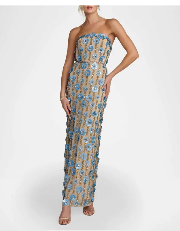 3d Floral-embellished Strapless Maxi Dress
