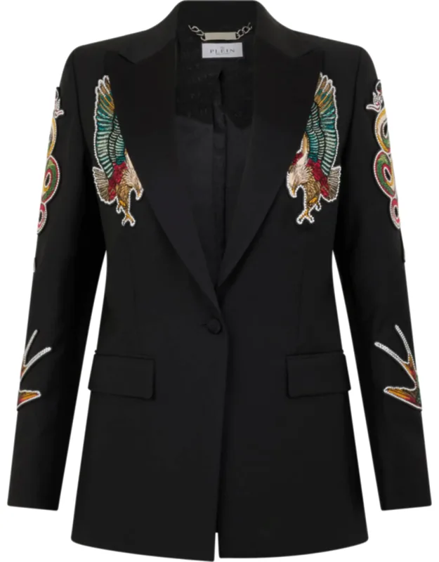Boyfriend Fit Blazer With Tattoo Patches