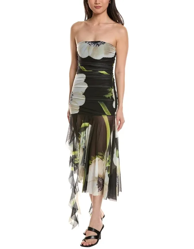 Ruched Mesh Midi Dress