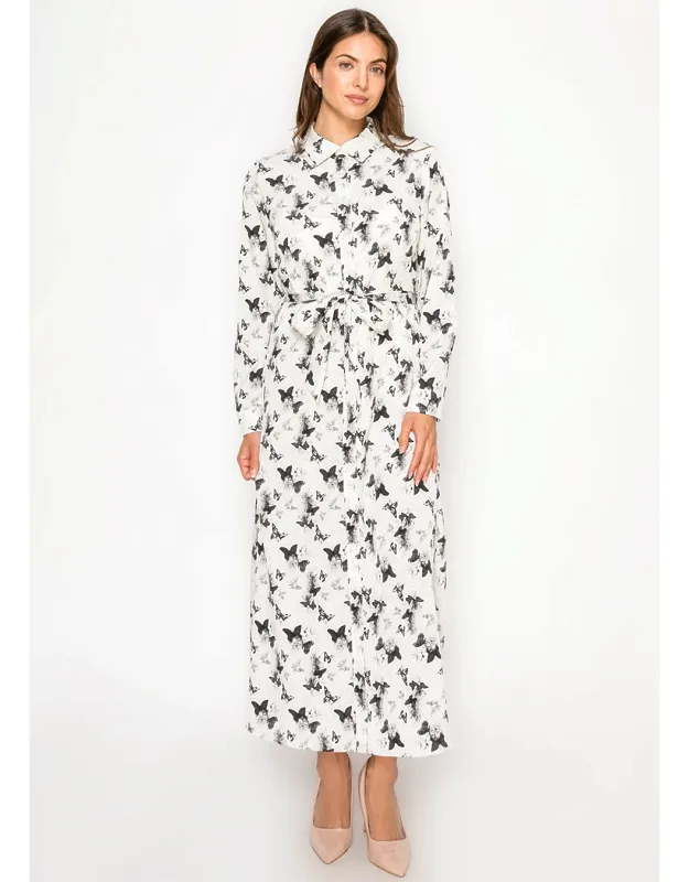 Shirt Dress With Monochrome Butterfly Print