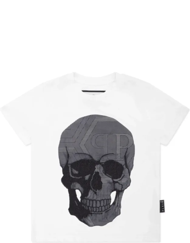 Jersey T-shirt With Round Neck And Strass Skull