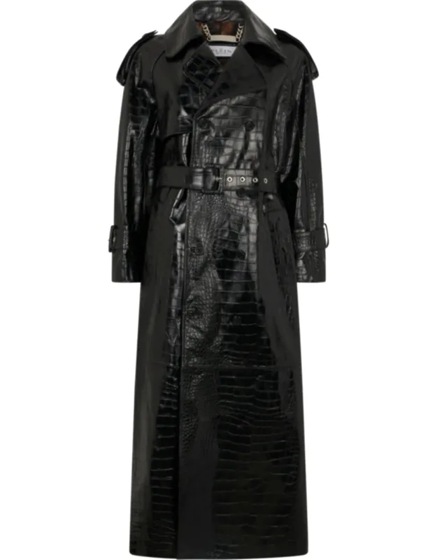 Long Trench Coat Cocco With Croco-print Leather And Belt With Buckle