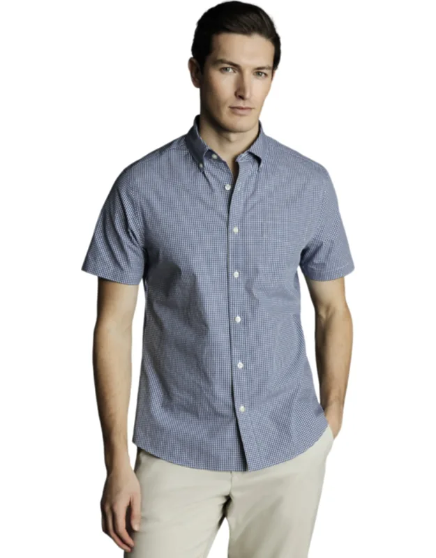 Slim Fit Button-down Collar Non-iron Stretch Mini Gingham Shirt