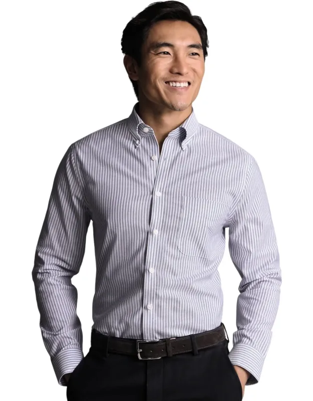 Slim Fit Button-down Collar Non-iron Stretch Stripe Oxford Shirt