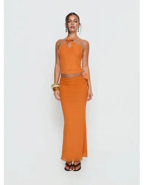 Star Fruit Ruched Waist Maxi Skirt