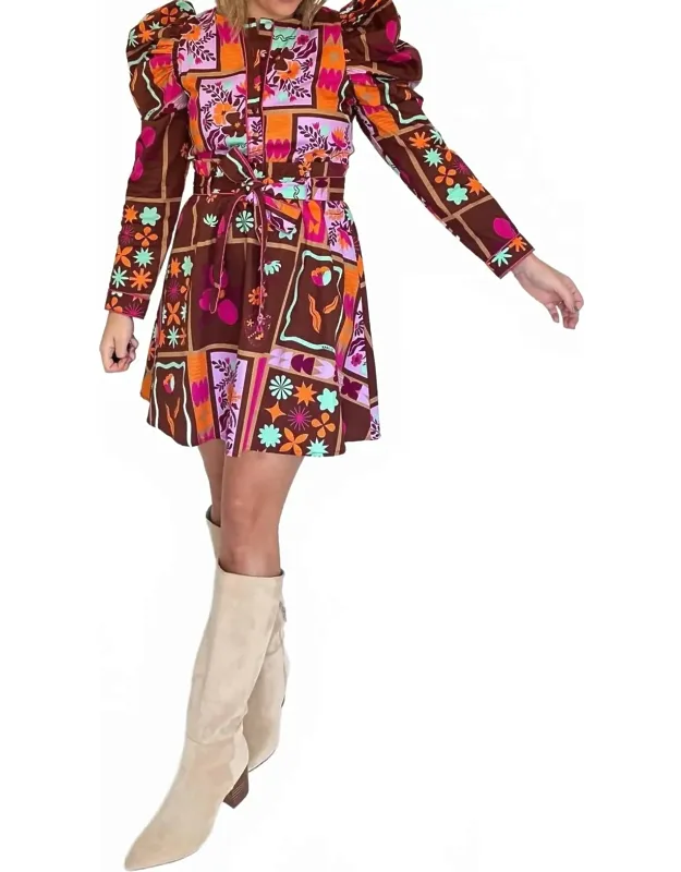 Floral Frame Puff Sleeve Shirt Dress