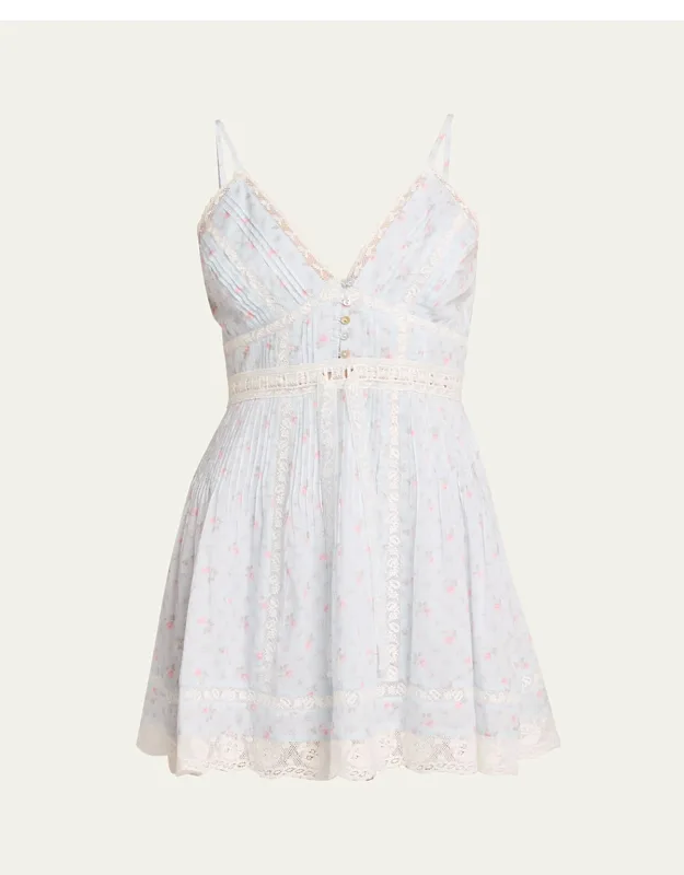 Floral Cotton Lace-trimmed Mini Dress