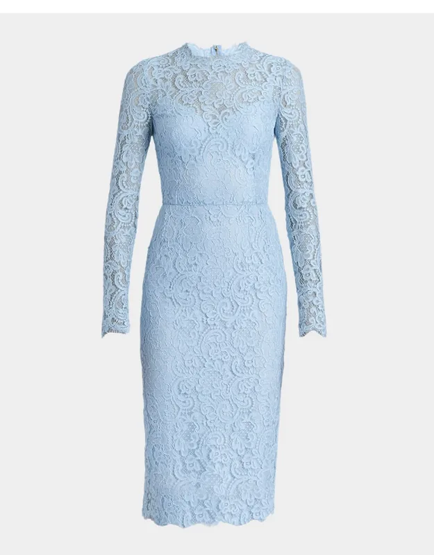 Guipure Lace Long-sleeve Midi Dress