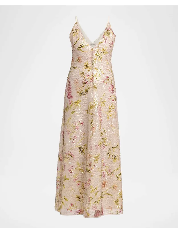 Floral Sequined Sleeveless Evening Dress