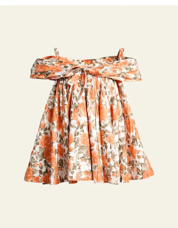 Floral Pleated Off-the-shoulder Mini Babydoll Dress