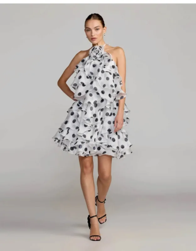 Polka Dot Halter Neck Ruffle Mini Dress