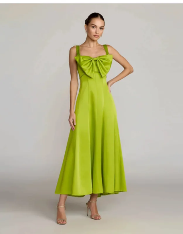 Sleeveless Satin Midi Dress With Bow Detail