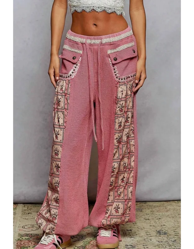 Printed Contrast Stud Button Joggers