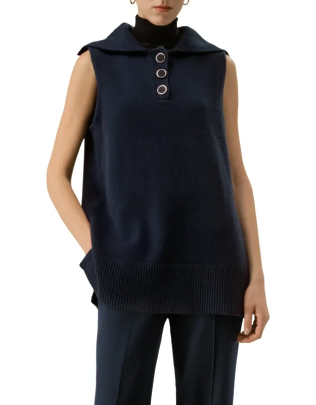 Vintage-inspired Sleeveless Sailor Collar Sweater