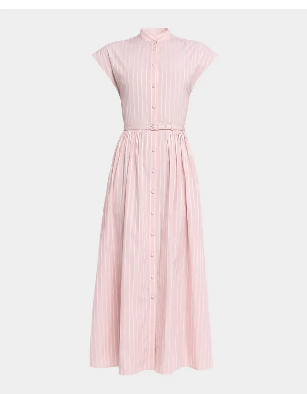 Genevieve Striped Cotton Pleated Midi Shirtdress
