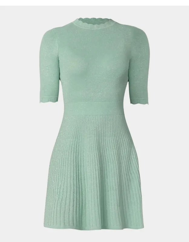 Scalloped Shimmer Knit Mini Sweater Dress