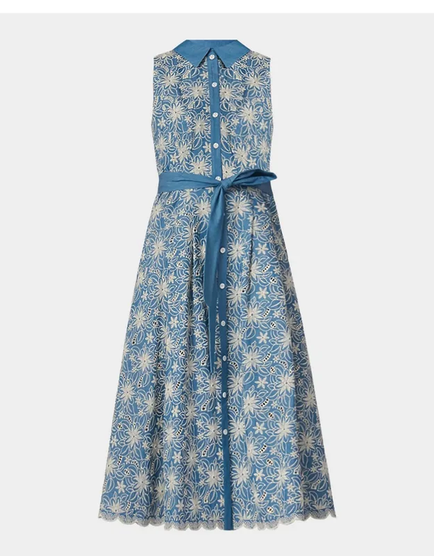 Floral-embroidered Cotton Midi Dress