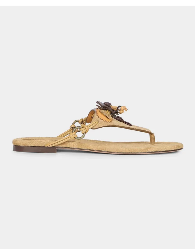 Flower Suede Thong Sandals