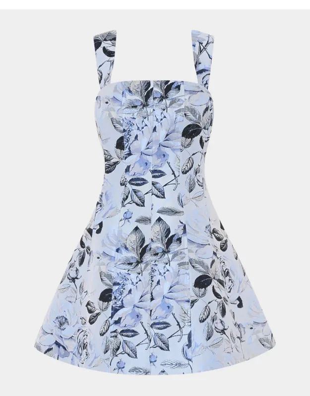 Floral Jacquard Fit-and-flare Mini Dress