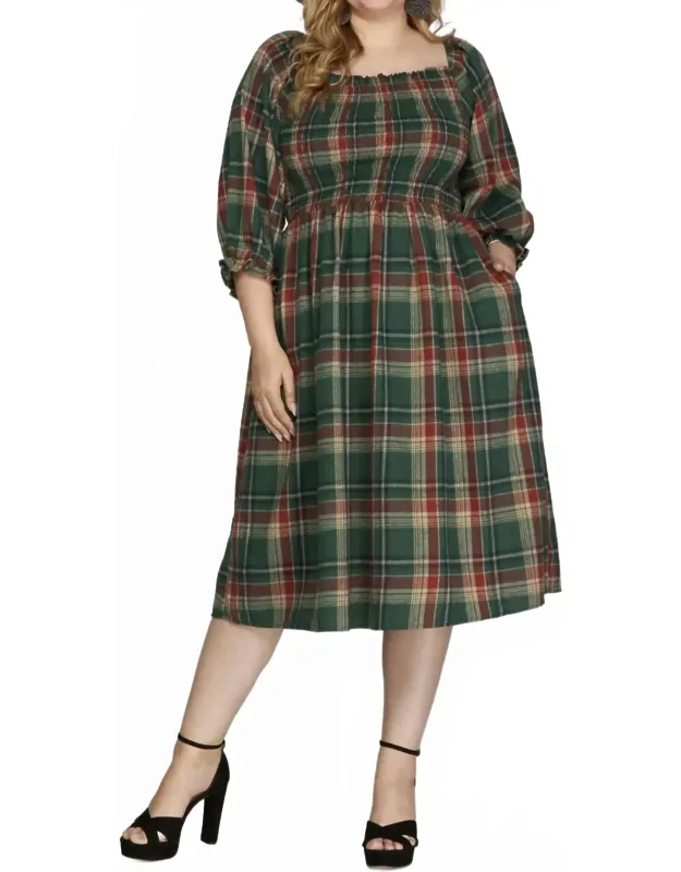 Plaid Smocked Midi Dress
