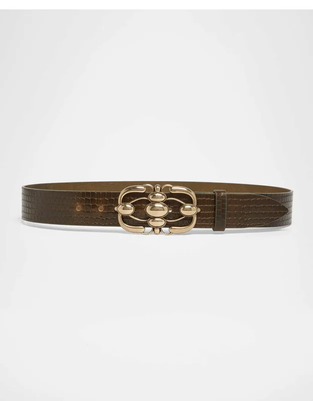 Croc-embossed Leather Belt