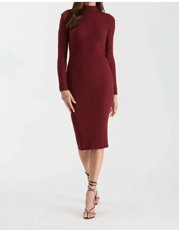 Mock Neck Long Sleeve Sweater Knit Midi Dress