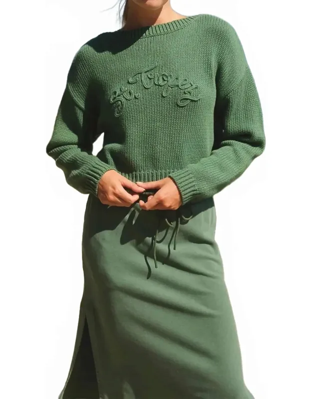 Embroidered Crop Boatneck Sweater