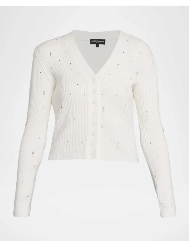 Crystal Embellished Rib-knit Cardigan