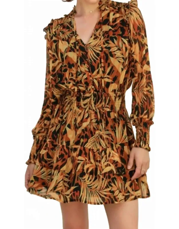 Palm Trees Shirred Waist Mini Dress