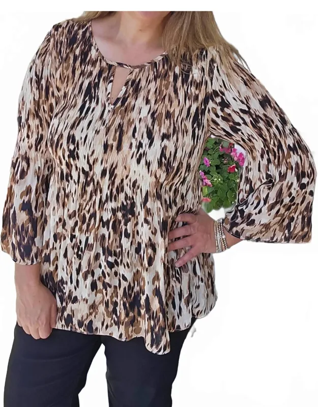 Animal Print Loose Smocked Woven Blouse