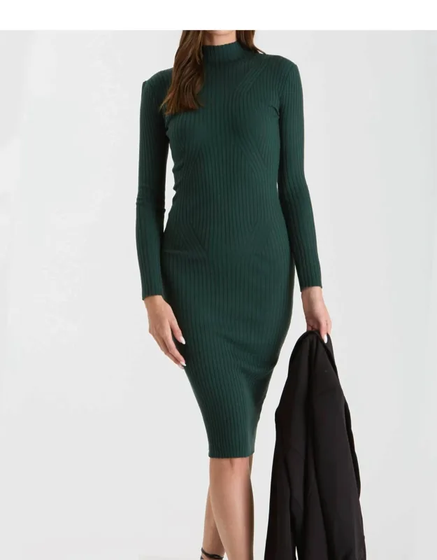 Mock Neck Long Sleeve Sweater Knit Midi Dress