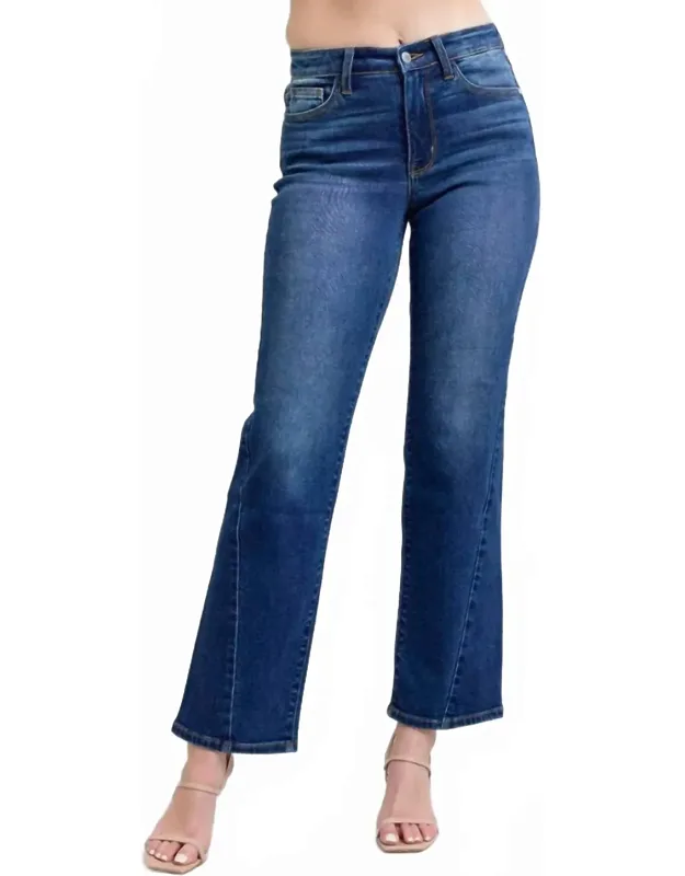 Mid Rise Side Seam Detail Straight Jeans