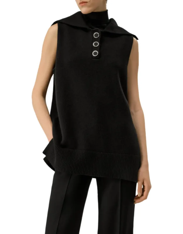 Vintage-inspired Sleeveless Sailor Collar Sweater
