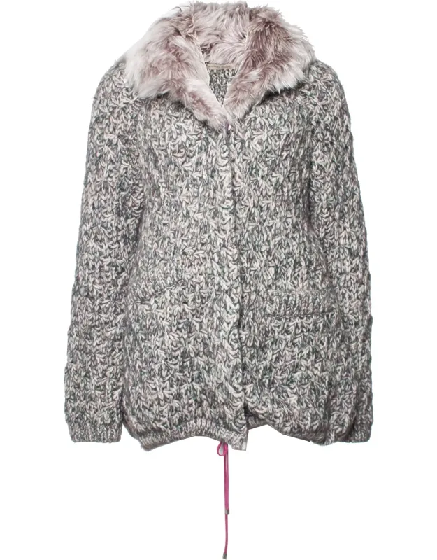 Knitted Cardigans With Fur Collar.