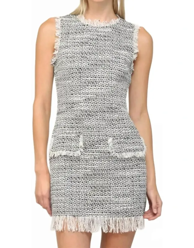 Tweed Faux Leather Zipper Dress