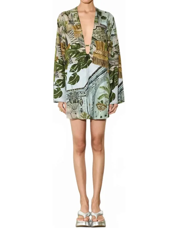 Silk Deep V-neck Tunic Mini Dress