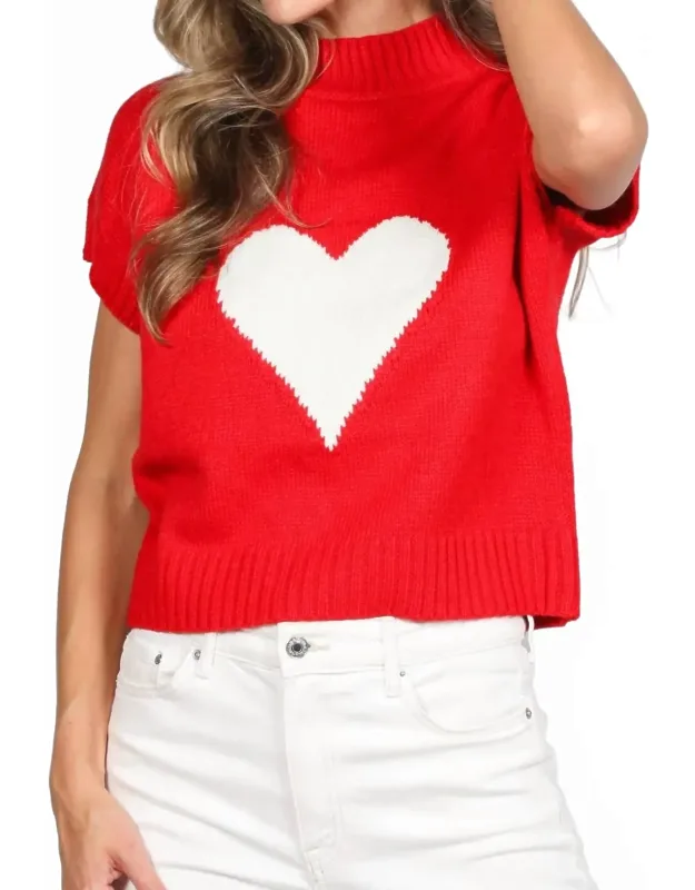 Heart Embellished Mock Neck Knitted Sweater