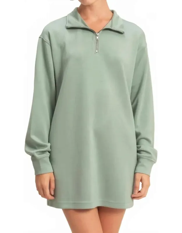 Knit Half Zip Up Long Sleeve Mini Dress
