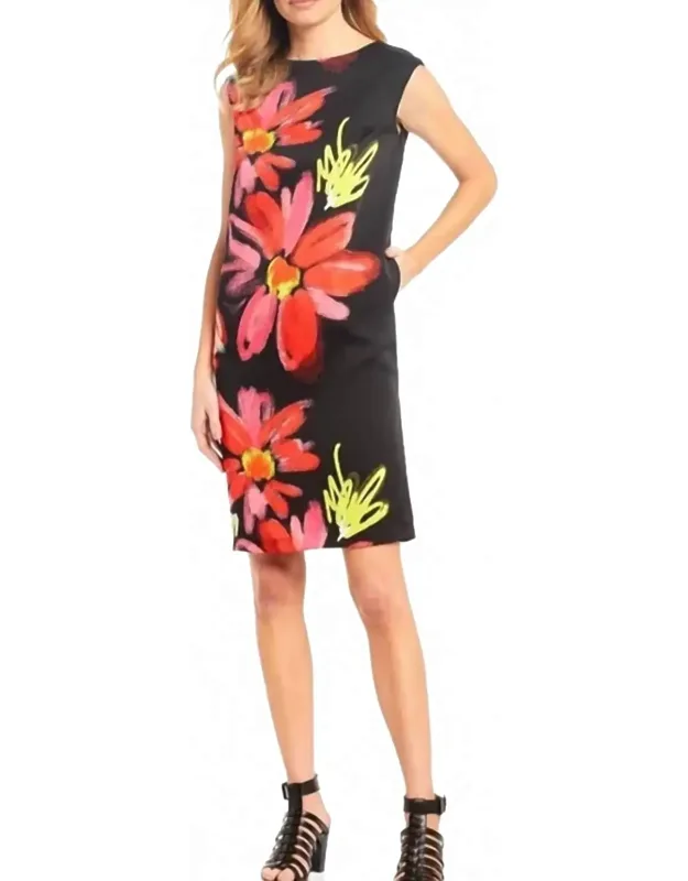 Vibrant Floral Sleeveless Sheath Dress