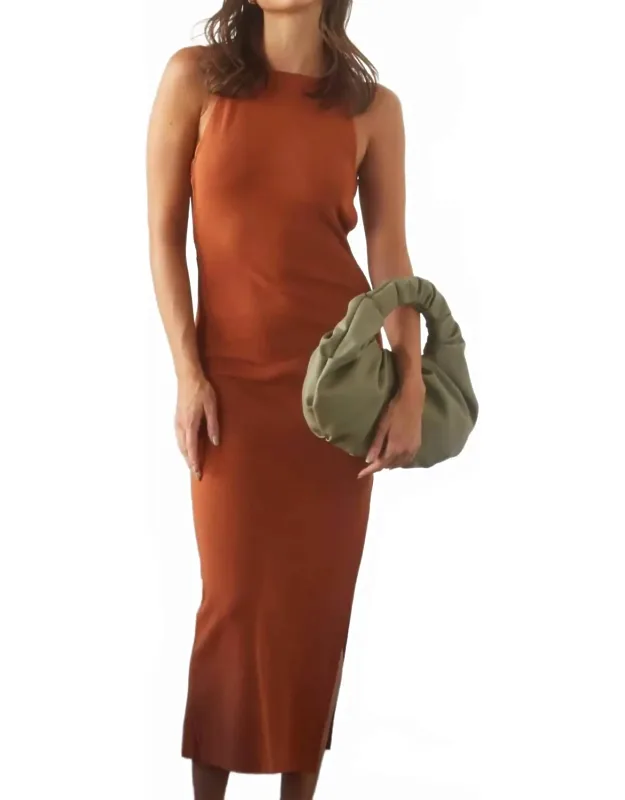 Irina Halterneck Criss-cross Back Midi Knit Dress