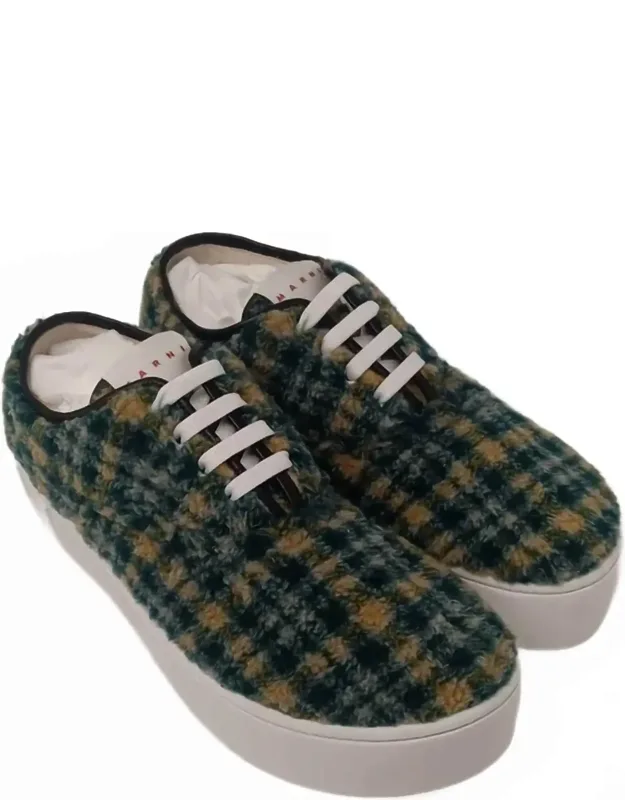 Tartan Check Wool Platform Low-top Sneakers