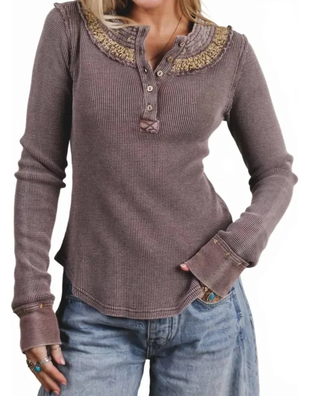 Embroidered Neck Thermal Top